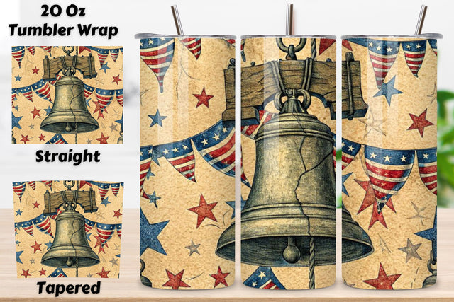 4th Of July Liberty Bell Seamless Tumbler Wrap - 3D Historic Cracked Texture, 20oz Skinny Sublimation Design, American Flag Floral Art, Independence Day Tumbler Wrap, Fourth of July Floral Gift, USA Patriotic Flower Wrap Sublimation FloridPrintables 