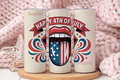 4th of July Lips Tumbler Wrap Sublimation DesignSVG 