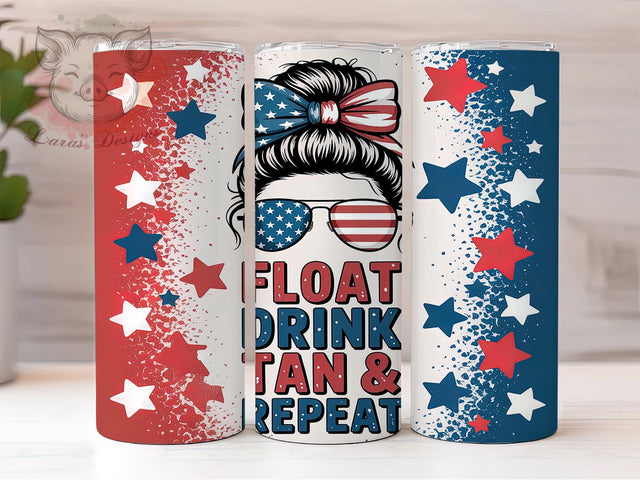 4th of July Messy Bun Patriotic USA Tumbler, Messy Bun Tumbler Wrap, Float Drink Tan Repeat, American Flag Tumbler, Patriotic Girl Sublimation, Summer Vibes Tumbler Sublimation Lara' s Designs 