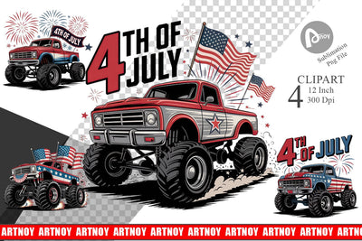 4th of July Monster Truck Clipart Sublimation artnoy 