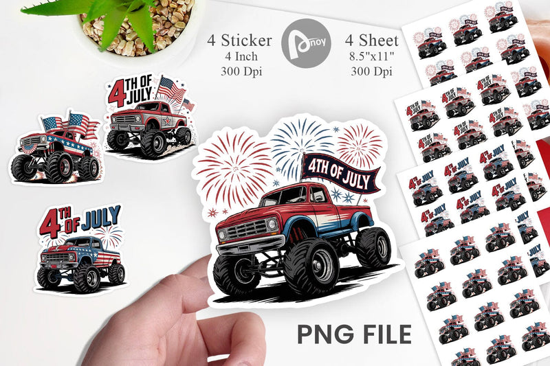 4th of July Monster Truck Sticker Sublimation artnoy 