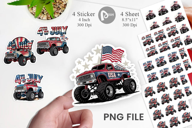 4th of July Monster Truck Sticker Sublimation artnoy 