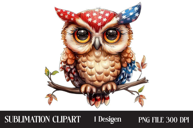 4th Of July Owl Sublimation Clipart,Illustrator Clipart,Quotes and Sayings,Food & Drink,On Sale, Print & Cut Sublimation Newmockups 