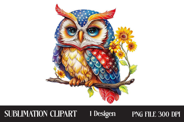 4th Of July Owl Sublimation Clipart,Illustrator Clipart,Quotes and Sayings,Food & Drink,On Sale, Print & Cut Sublimation Newmockups 
