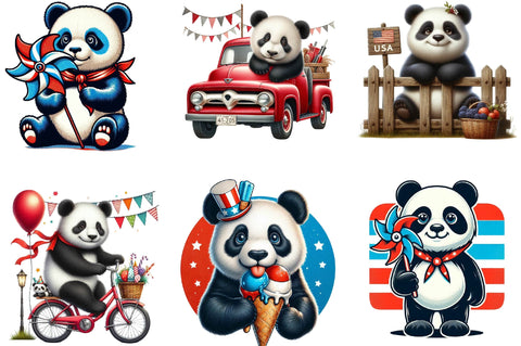 4th of July Panda Watercolor Clipart Sublimation SVGista 