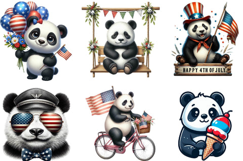 4th of July Panda Watercolor Clipart Sublimation SVGista 