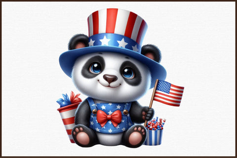 4th of July Panda Watercolour Clipart Sublimation designartist 