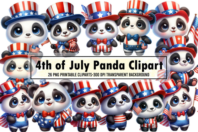 4th of July Panda Watercolour Clipart Sublimation designartist 
