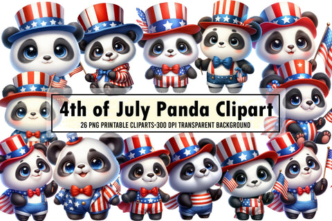 4th of July Panda Watercolour Clipart Sublimation designartist 