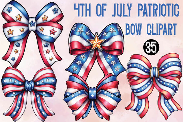 4th of July Patriotic Bow Clipart Bundle. Sublimation SVGArt 