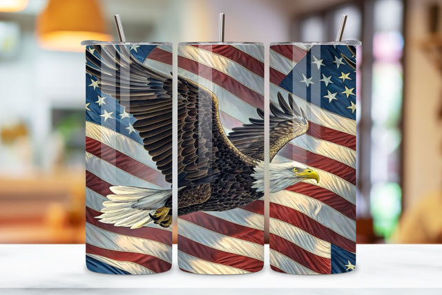 4th Of July Patriotic Eagle Seamless Tumbler Wrap - 3D Majestic Bird with Flag, 20oz Skinny Sublimation Design, American Flag Floral Art, Independence Day Tumbler Wrap, Fourth of July Floral Gift, USA Patriotic Flower Wrap Sublimation FloridPrintables 
