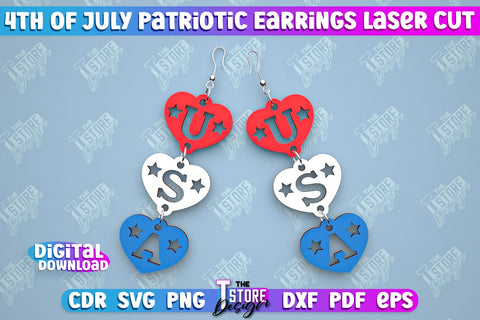 4th of July Patriotic Earrings Bundle | Pendant Earrings | Red White and Blue | CNC File SVG The T Store Design 