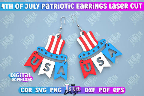 4th of July Patriotic Earrings Bundle | Pendant Earrings | Red White and Blue | CNC File SVG The T Store Design 
