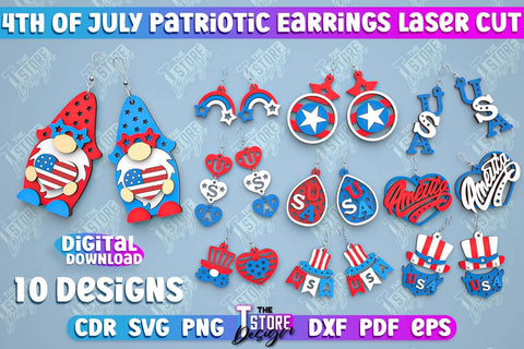 4th of July Patriotic Earrings Bundle | Pendant Earrings | Red White and Blue | CNC File SVG The T Store Design 
