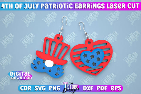 4th of July Patriotic Earrings Bundle | Pendant Earrings | Red White and Blue | CNC File SVG The T Store Design 