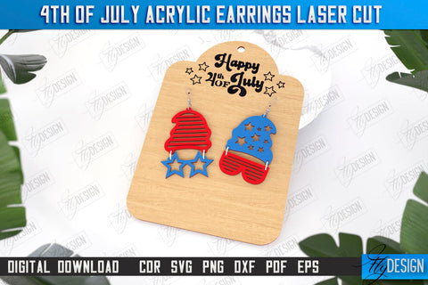 4th of July Patriotic Earrings Laser Cut Bundle | Pendant Earrings | Red White and Blue | CNC Files SVG Fly Design 