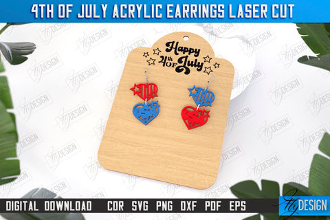 4th of July Patriotic Earrings Laser Cut Bundle | Pendant Earrings | Red White and Blue | CNC Files SVG Fly Design 