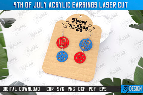 4th of July Patriotic Earrings Laser Cut Bundle | Pendant Earrings | Red White and Blue | CNC Files SVG Fly Design 