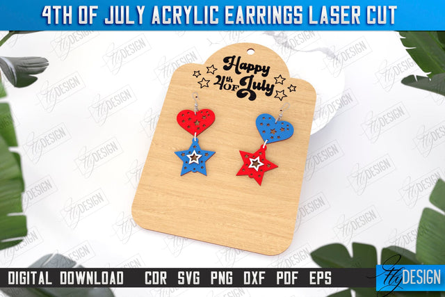 4th of July Patriotic Earrings Laser Cut | Pendant Earrings | Red White and Blue | CNC File SVG Fly Design 