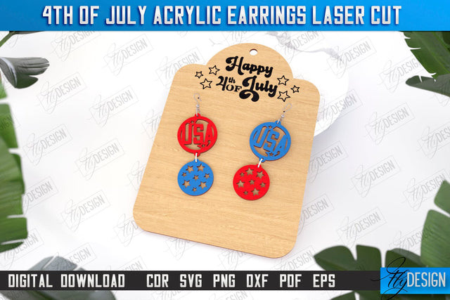 4th of July Patriotic Earrings Laser Cut | Pendant Earrings | Red White and Blue | CNC File SVG Fly Design 