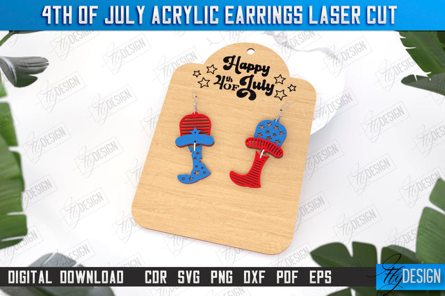 4th of July Patriotic Earrings Laser Cut | Pendant Earrings | Red White and Blue | CNC File SVG Fly Design 