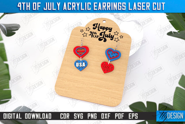 4th of July Patriotic Earrings Laser Cut | Pendant Earrings | Red White and Blue | CNC File SVG Fly Design 