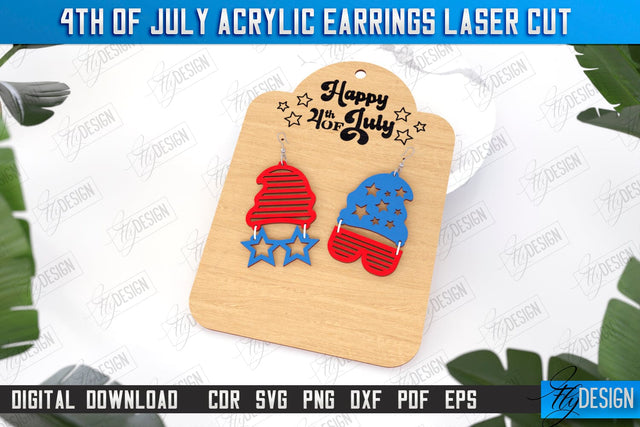4th of July Patriotic Earrings Laser Cut | Pendant Earrings | Red White and Blue | CNC File SVG Fly Design 