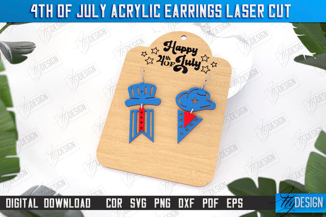 4th of July Patriotic Earrings Laser Cut | Pendant Earrings | Red White and Blue | CNC File SVG Fly Design 