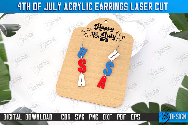 4th of July Patriotic Earrings Laser Cut | Pendant Earrings | Red White and Blue | CNC File SVG Fly Design 