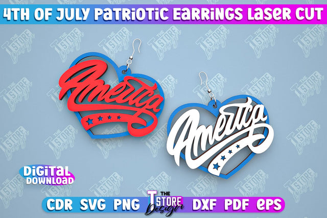 4th of July Patriotic Earrings | Pendant Earrings | Red White and Blue | CNC File SVG The T Store Design 
