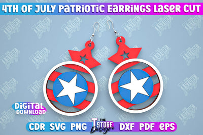 4th of July Patriotic Earrings | Pendant Earrings | Red White and Blue | CNC File SVG The T Store Design 