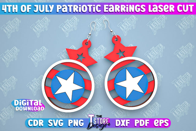 4th of July Patriotic Earrings | Pendant Earrings | Red White and Blue | CNC File SVG The T Store Design 