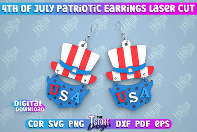 4th of July Patriotic Earrings | Pendant Earrings | Red White and Blue | CNC File SVG The T Store Design 