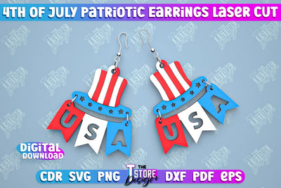 4th of July Patriotic Earrings | Pendant Earrings | Red White and Blue | CNC File SVG The T Store Design 
