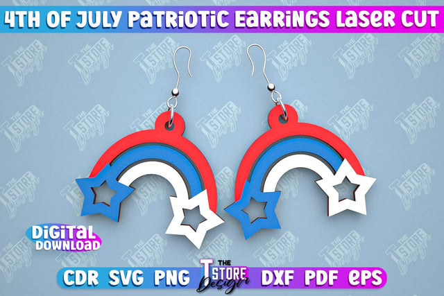 4th of July Patriotic Earrings | Pendant Earrings | Red White and Blue | CNC File SVG The T Store Design 