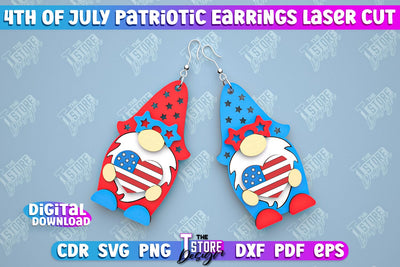 4th of July Patriotic Earrings | Pendant Earrings | Red White and Blue | CNC File SVG The T Store Design 