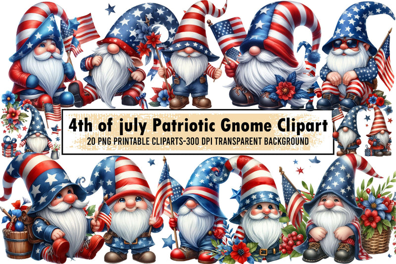 4th of july Patriotic Gnome Clipart Sublimation designartist 