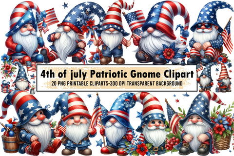 4th of july Patriotic Gnome Clipart Sublimation designartist 