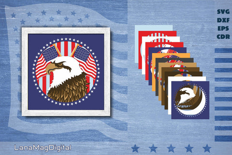 4th of July patriotic layered mandala svg, Layered American eagle, Independence day decor 3D Paper LanaMagDigital 