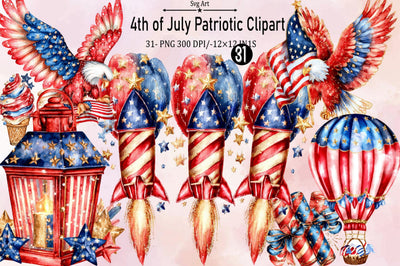 4th of July Patriotic Png Clipart Bundle. Sublimation SVGArt 