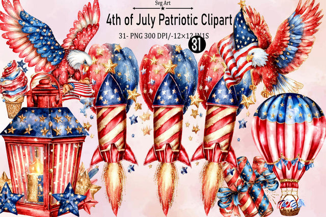 4th of July Patriotic Png Clipart Bundle. Sublimation SVGArt 