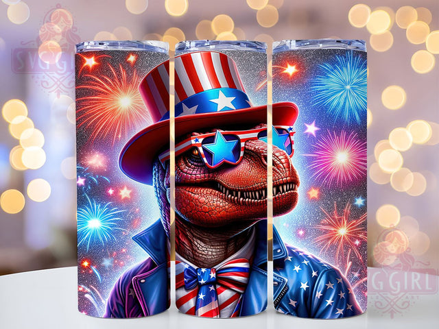 4th of July Patriotic T-Rex Tumbler, Patriotic T-Rex Wrap, 20oz Tumbler Sublimation, USA Dino Design, Red White Blue Tumbler, American Flag Jurassic Art, Independence Day Gift Sublimation SvggirlplusArt 