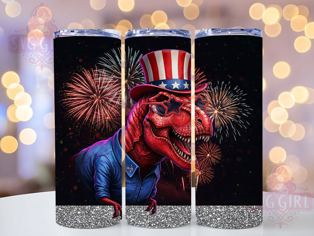 4th of July Patriotic T-Rex Tumbler, Patriotic T-Rex Wrap, 20oz Tumbler Sublimation, USA Dino Design, Red White Blue Tumbler, American Flag Jurassic Art, Independence Day Gift Sublimation SvggirlplusArt 