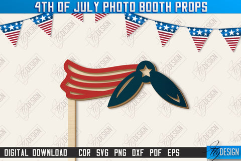 4th of July Photo Booth Props Laser Cut Bundle | Party Glasses | Holiday | CNC Files SVG Fly Design 