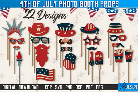 4th of July Photo Booth Props Laser Cut Bundle | Party Glasses | Holiday | CNC Files SVG Fly Design 