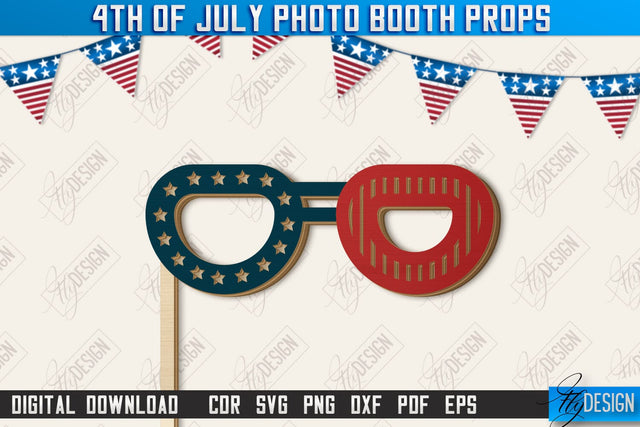 4th of July Photo Booth Props Laser Cut | Party Glasses | Holiday | CNC File SVG Fly Design 