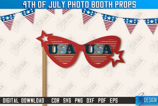 4th of July Photo Booth Props Laser Cut | Party Glasses | Holiday | CNC File SVG Fly Design 