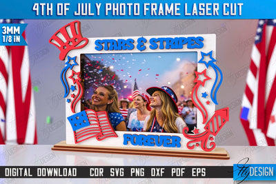 4th of July Photo Frame Laser Cut | Tabletop Photo Frame | Independence Day | CNC File SVG Fly Design 