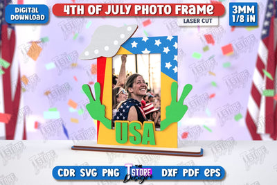 4th of July Photo Frame Laser Cut | Tabletop Photo Frame | Independence Day | CNC File SVG The T Store Design 