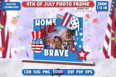 4th of July Photo Frame Laser Cut | Tabletop Photo Frame | Independence Day | CNC File SVG The T Store Design 